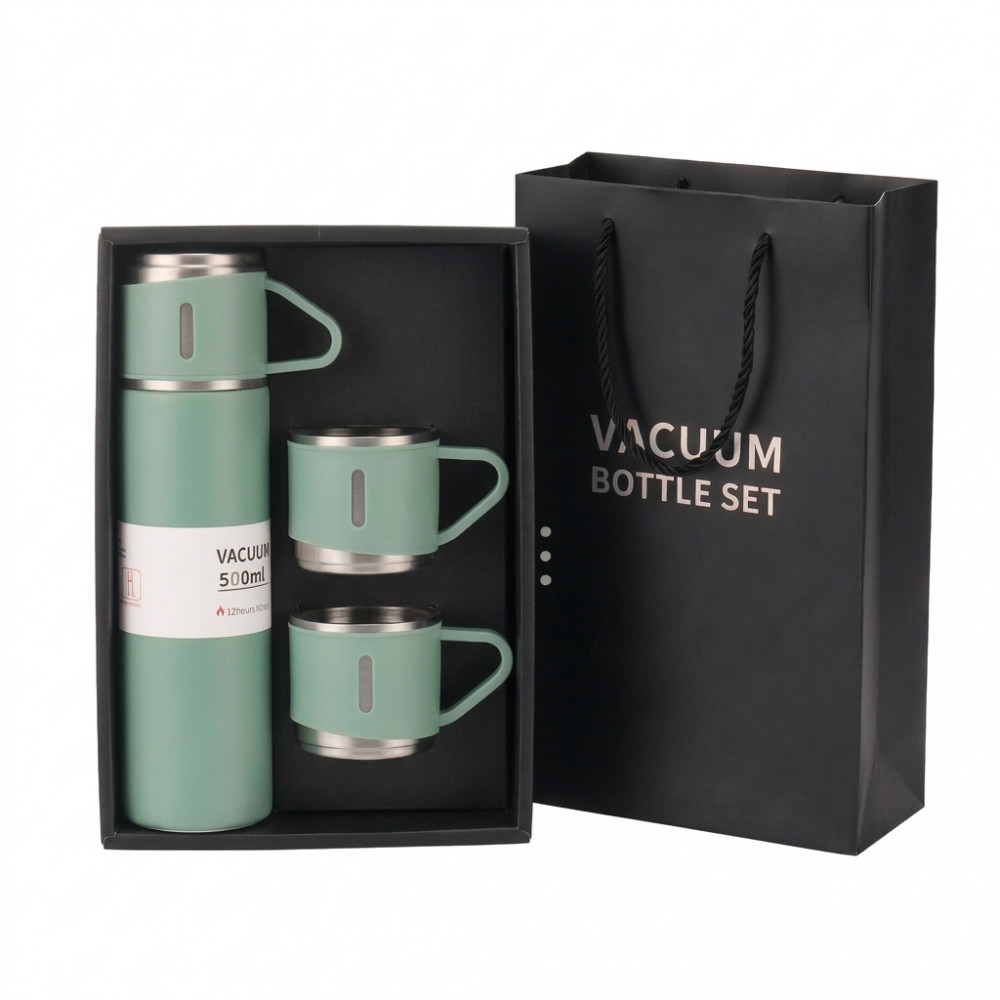 Термос с чашками, нержавеющая сталь, герметичный, для горячих и холодных напитков, комплект для путешествий и пикника,мята Т102