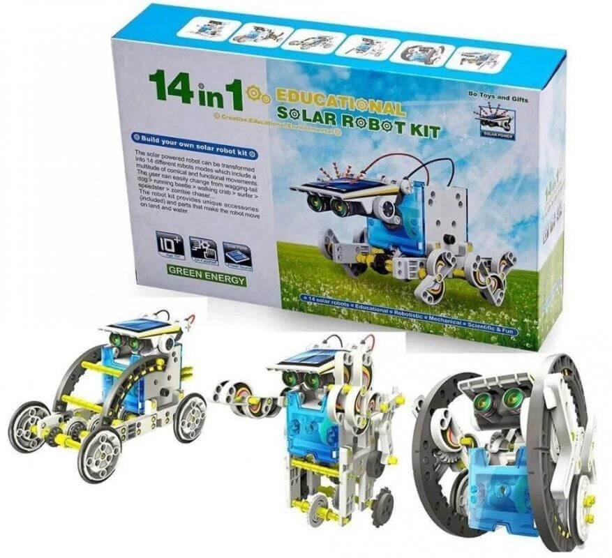 Робот конструктор на солнечной батарее 14 в 1, электронный конструктор с моторчиком, детская интерактивная игрушка
