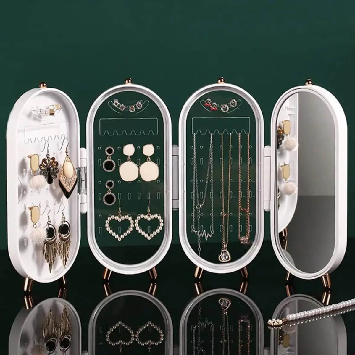 Настольная складная шкатулка для хранения украшений с зеркалом и защитой от пыли, органайзер для бижутерии, белый
