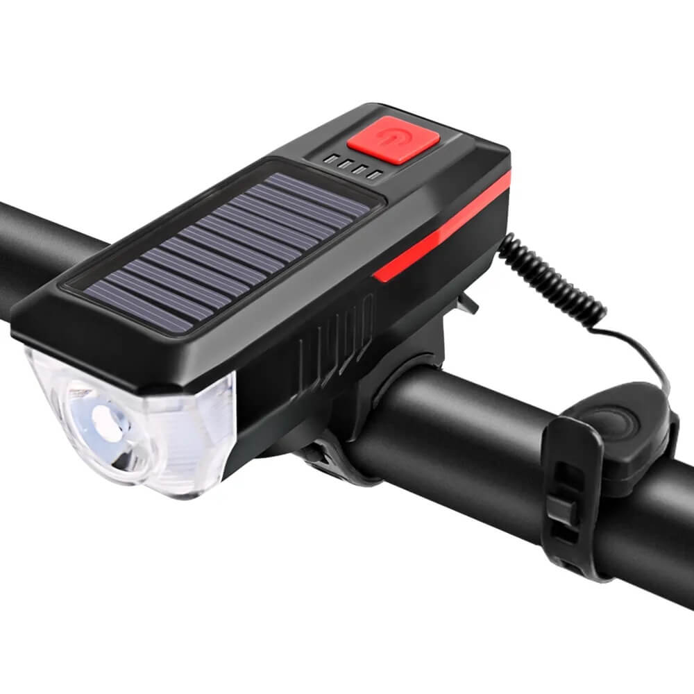 Велосипедный фонарь аккумуляторный с сигналом на солнечной батарее с белым светом, USB, водонепроницаемый, передняя велофара с индикатором заряда