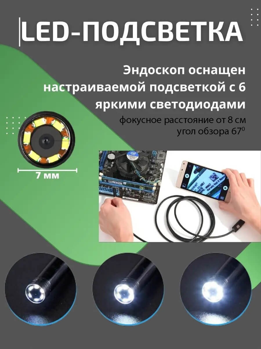 Камера эндоскоп для смартфона и компьютера 5 метров, гибкая камера с ...